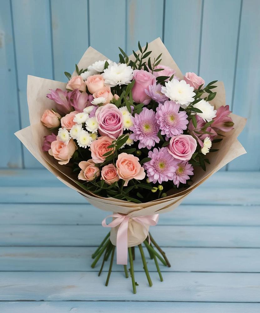 Букет цветов из: Хризантемы, Розы и Альстромерии в Добринке