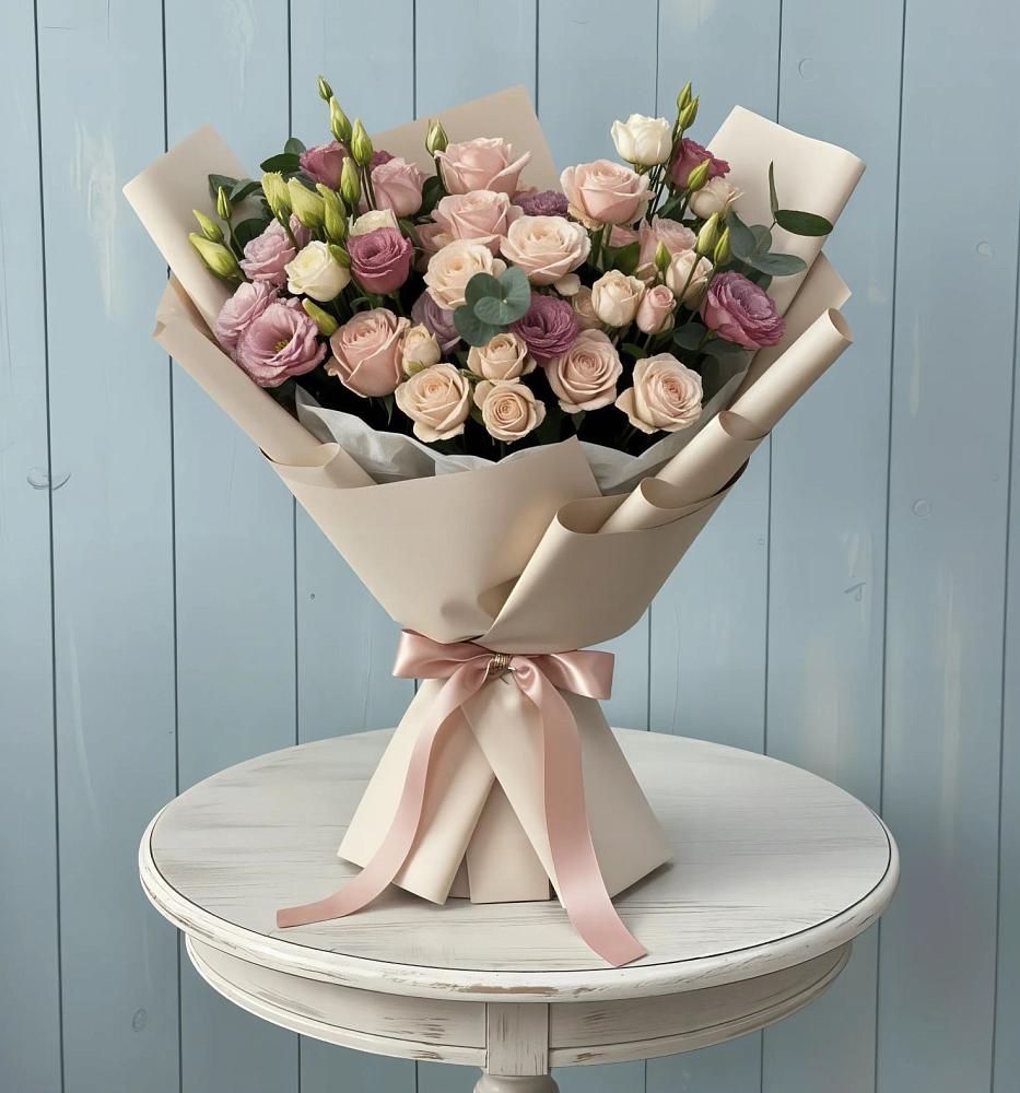 Букет цветов из: Розы и Лизиантусы в Добринке