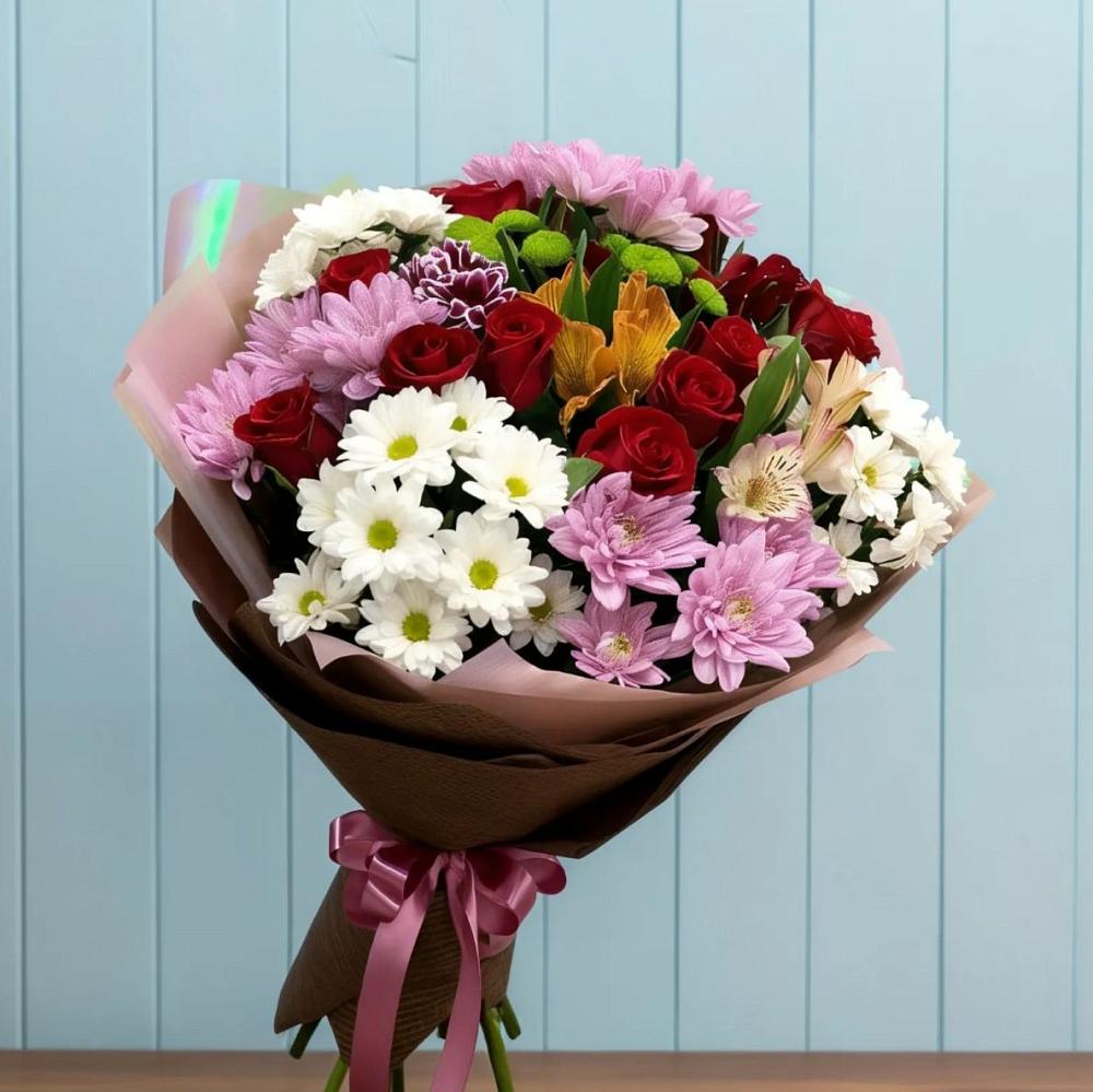 Букет цветов из: Розы, Хризантемы и Альстромерии в Добринке