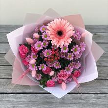 Букет цветов из:  Розы, Герберы и Хризантемы в Добринке